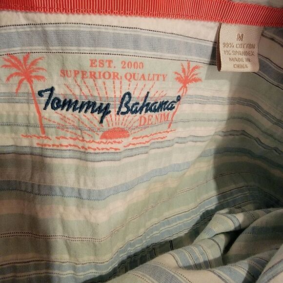 Tommy Bahama Cotton Blue & White Striped Boyfriend Shirt Size Medium - Picture 3 of 3